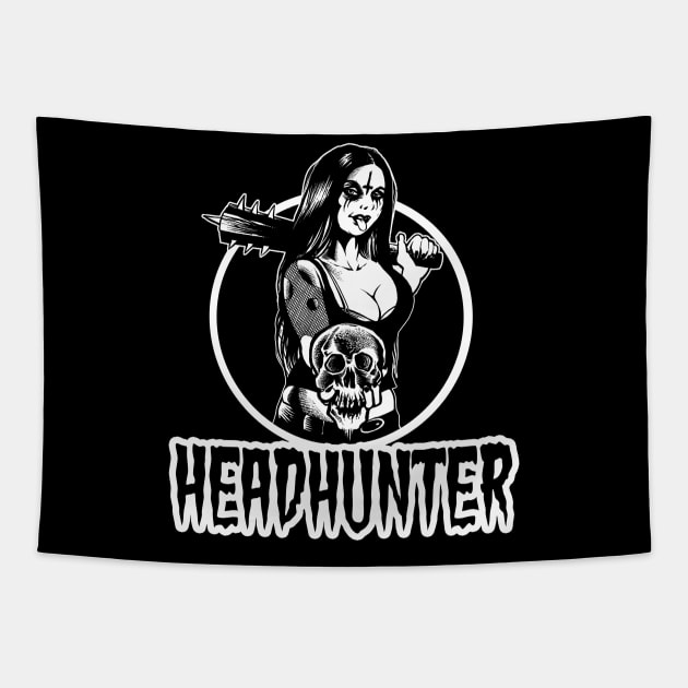 Headhunter Black Metal Girl Tapestry by wildsidecomix