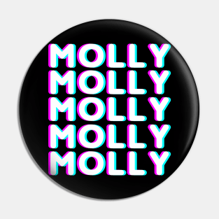 Trippy Molly glitch design for ravers and party people in pink, blue and white Pin