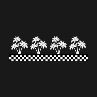Palm Tree Checkered Racing Stripe Summer Beach Aesthetic T-Shirt