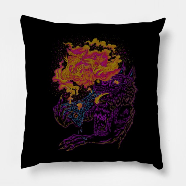 Trippy Wolf V3 Pillow by bobygates