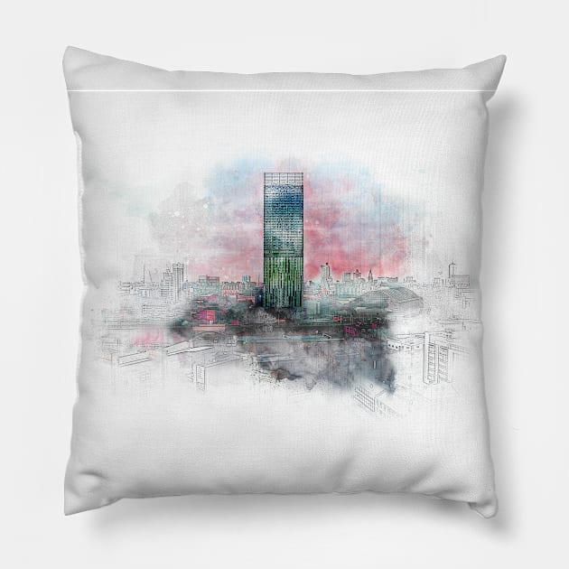 Manchester City Skyline Pillow by Phil Shelly Creative