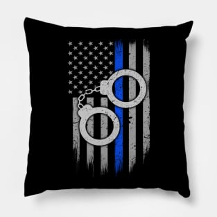 Police Handcuffs Thin Blue Line Flag Pillow