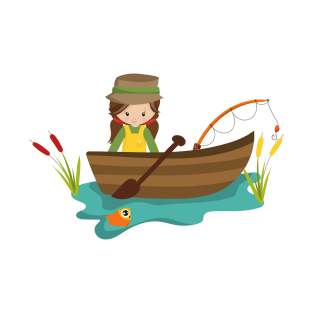 Fishing Girl, Fishing Rod, Fisherman, Brown Hair T-Shirt