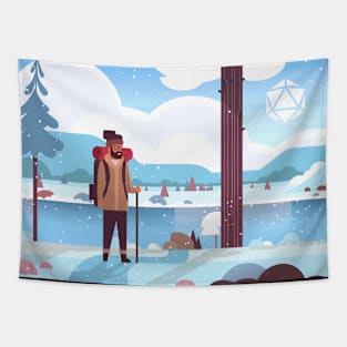 Snowy Hiking Adventure Polyhedral D20 Dice Sun RPG Landscapes Tapestry