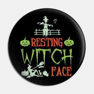 Halloween Shirt Resting Witch Face Broomstick Hat Women Pin