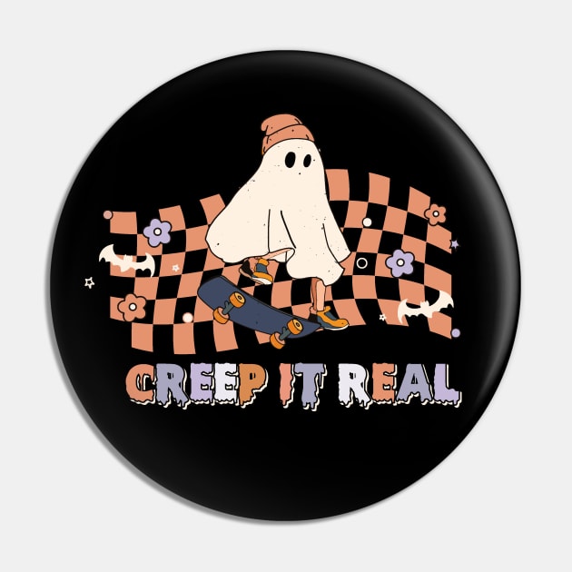 Creep it Real Cool Ghost on Skateboard Pin by Teewyld