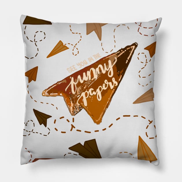 ORANGE PAPER AIRPLANES | SEE YOU IN THE FUNNY PAPERS Pillow by ulricartistic