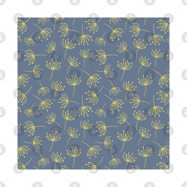 Abstract  Dandelion flowers yellow on blue by Sandra Hutter Designs