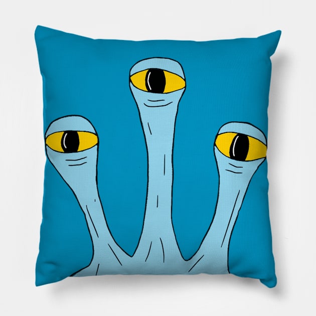 Three eyed blue alien Pillow by OzOddball