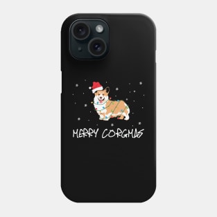 Merry Corgimas Pembroke Welsh Corgi Wearing Santa Hat Wrapped in Christmas Lights Phone Case