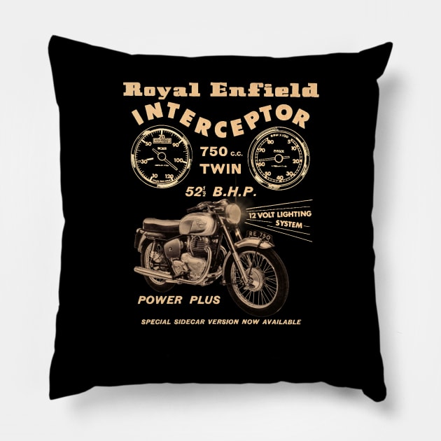 Royal Enfield Interceptor vintage Advertising by MotorManiac Pillow by MotorManiac