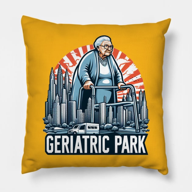 Geriatric Park Pillow by Jason's Finery