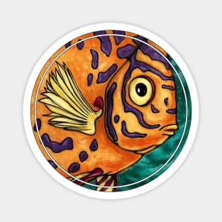 Funny fish with surprised face, cartoon fish art Magnet