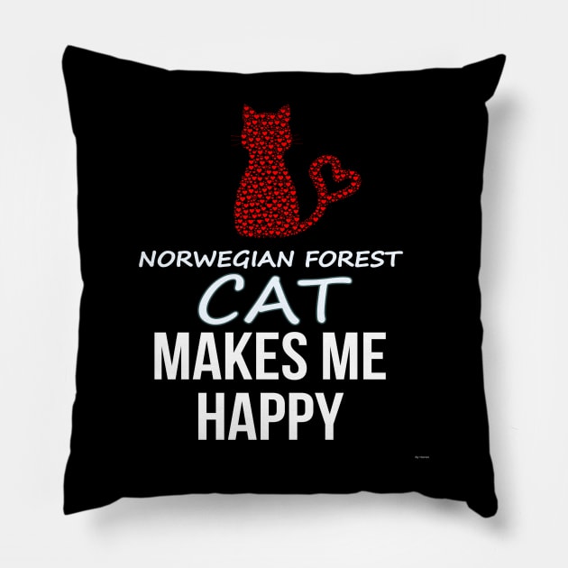 My Norwegian Forest Cat Makes Me Happy - Heart Gift For Norwegian Forest Cat Parent Pillow by HarrietsDogGifts