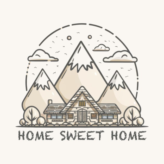 Home Sweet Home text with house near mountains by byNIKA