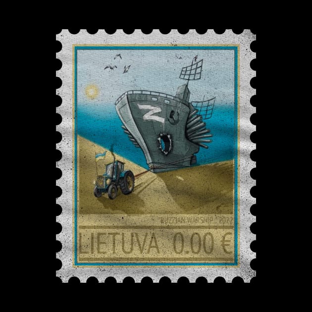 Ukraine Postage Stamp Ruzzian Warship 2022 by MichaelLosh