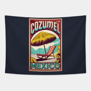 A Vintage Travel Art of Cozumel - Mexico Tapestry