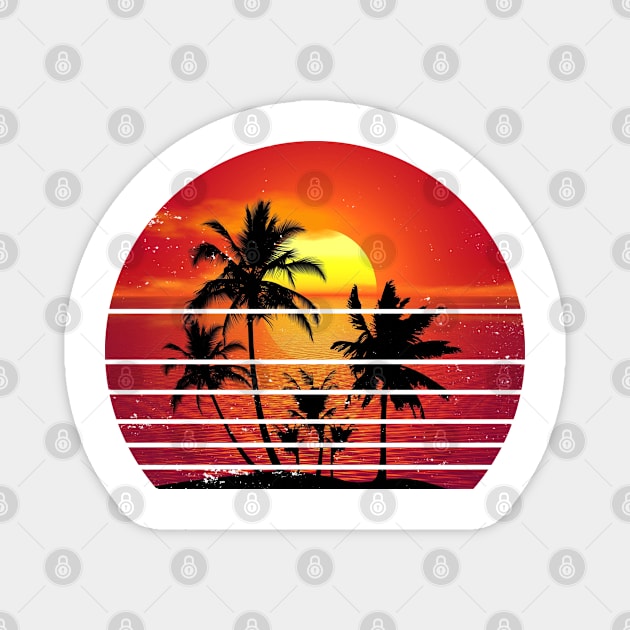 Vintage Retro Sunset Palm Tree Magnet by bougieFire