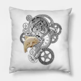 Steampunk-Silver-Art Dolphins Sculpture Pillow