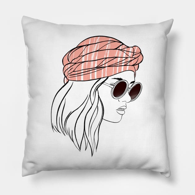 beautiful girl in a pink bandana and glasses Pillow by Kuchinska design