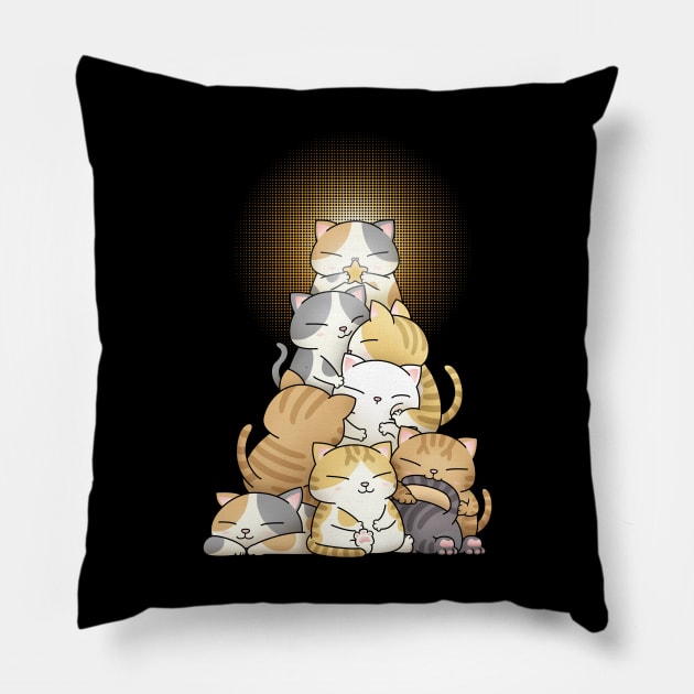 Chubby Cat Christmas Tree (Black) Pillow by Takeda_Art