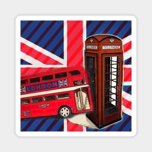 1980s dark academia union jack london bus vintage red telephone booth Magnet