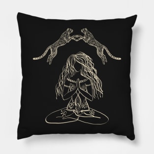 Shaman Woman with Celestial Leopards Pillow