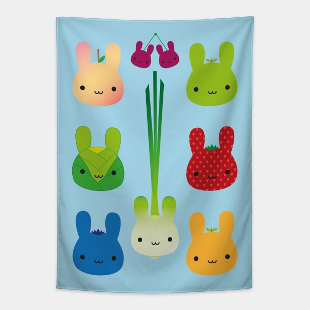 Kawaii Bunny Fruit & Vegetables Tapestry by marcelinesmith