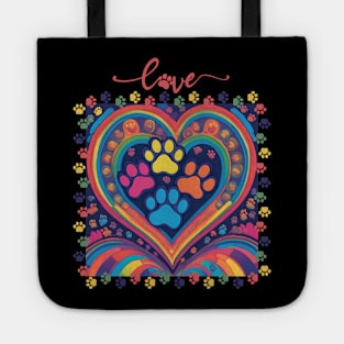 Dog paw print rainbow heart Tote