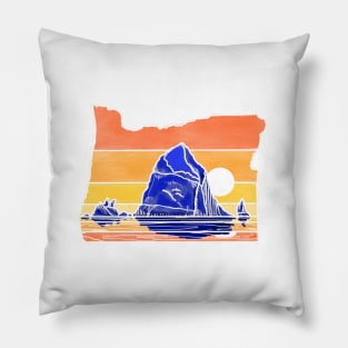 Haystack Rock Cannon Beach Color Block Pillow