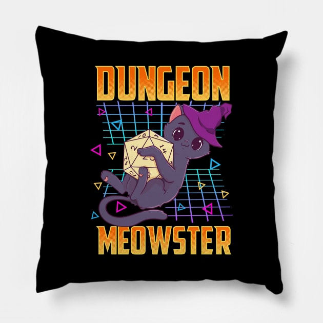 Dungeon Meowster Tabletop Gamer Pillow by theperfectpresents