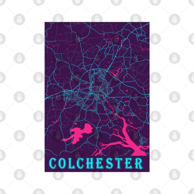 Colchester Neon City Map, Colchester Minimalist City Map Art Print by tienstencil