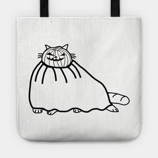 Chonk Cat Wearing Halloween Horror Pumpkin Ghost Costume Minimal Line Art Tote