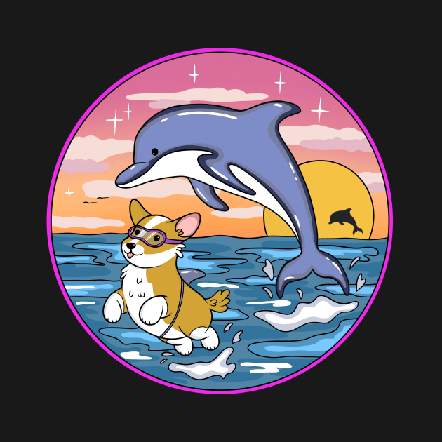 Cute Corgi Swimming With Dolphins by IhateDumplings