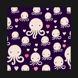 Deep Sea Diving Into Heartfelt Octopi - Super Cute Colorful Cephalopod Pattern T-Shirt