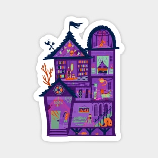 Purple Spooky Halloween Mansion Magnet