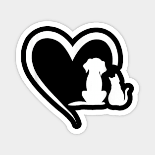 Dog Puppy and Baby Cat Heart - Animal Dog & Cat Heart Magnet