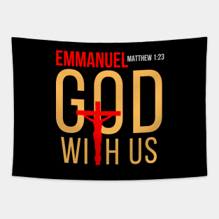 Emmanuel God with us, Jesus Cross, Christian Bible Verse Quote Tapestry