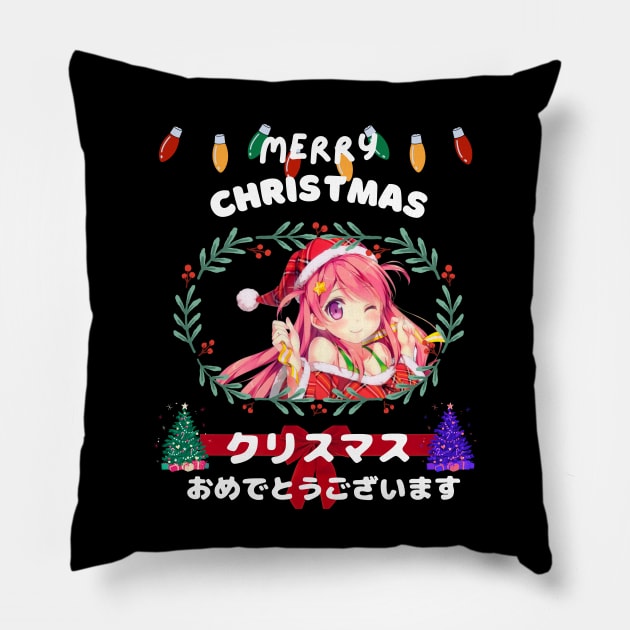 Merry Christmas kawaii Pillow by Tee Trendz