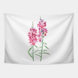 2 pink snapdragon flowers  watercolor painting Tapestry