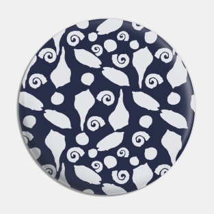 Summer Seashell Silhouettes Pattern - White on Navy Blue Pin