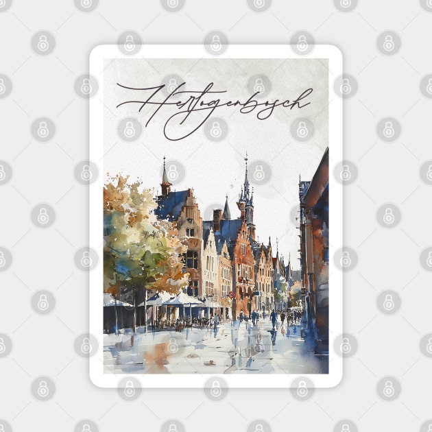 Hertogenbosch Winter Skyline Print – Watercolor Dutch City Poster Magnet by TuncGK
