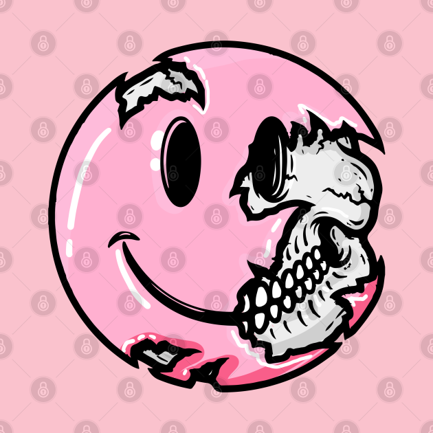 Creepy Pastel Goth Pink Smiley Face Skull Emoji Smiley Face