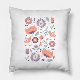 Folk Art Florals in Pink + Purple Pillow