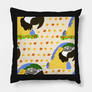 Yellow Ara Parrot and Flowers Pillow