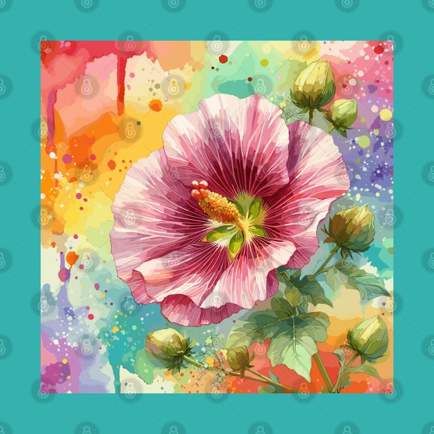 Watercolor Pink Hibiscus Flower by Jenni Arts