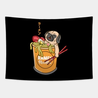 Pug Loves Ramen Noodles Tapestry