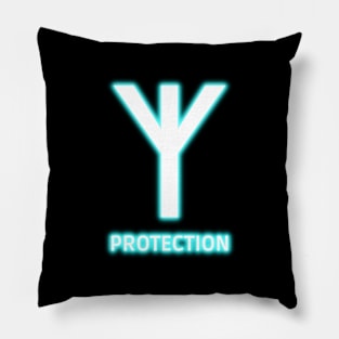 Glowing Blue Neon Old Norse Protection Rune - Viking Talisman Pillow