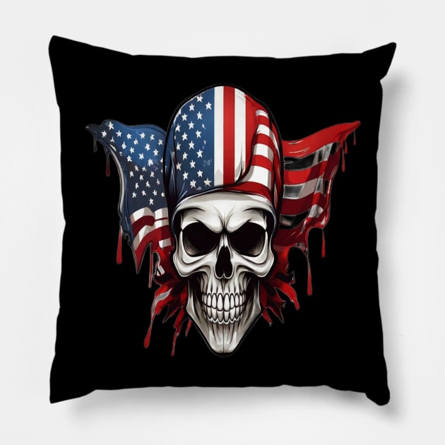 U.S.A Flag Skull Pillow by hamada_pop