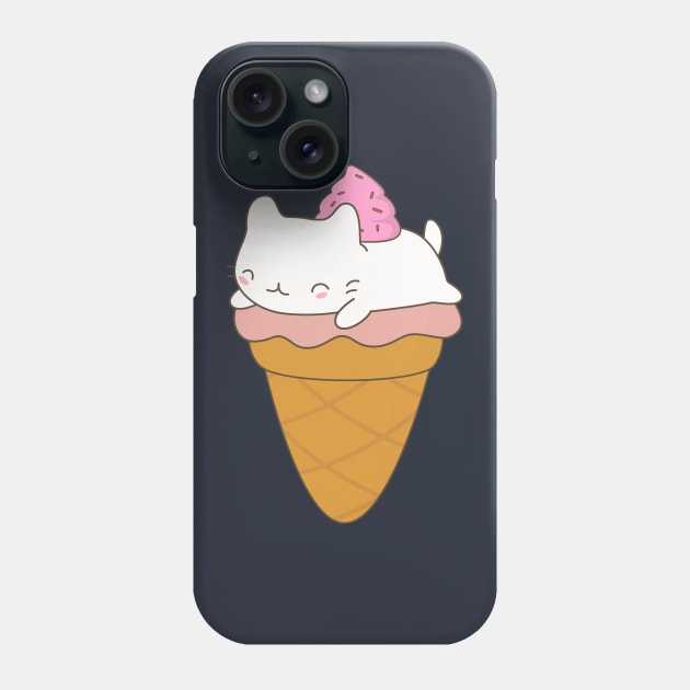 Kawaii Kitten Cat Ice Cream Cone T-Shirt Phone Case by happinessinatee